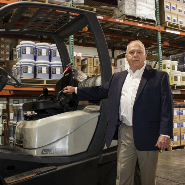 Ed McGrath on the Emulso warehouse floor, 2026.